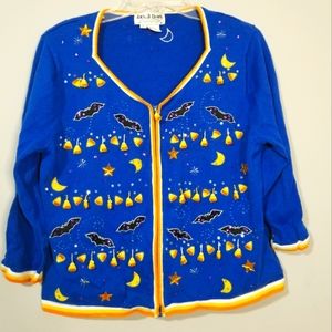 Vintage Blue Halloween Cardigan Size Large